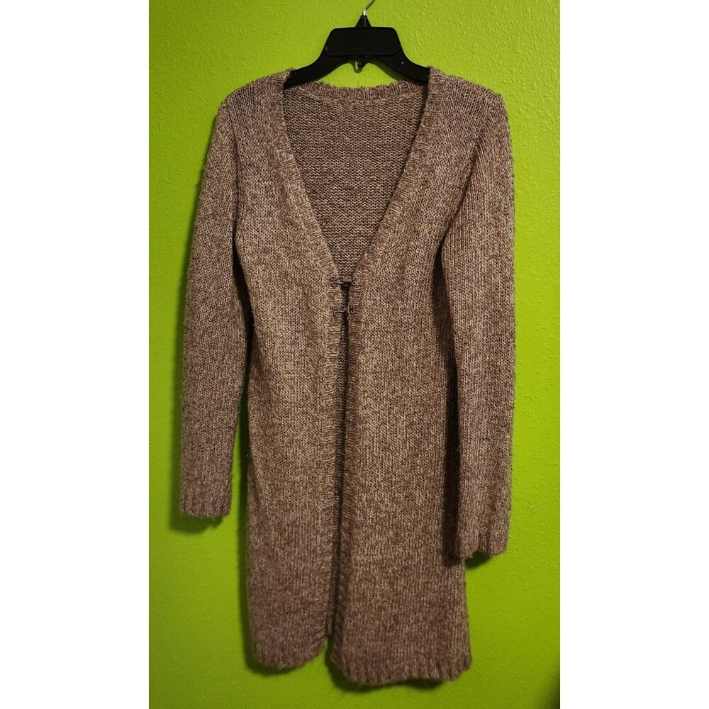 Brown Marbled Long Cardigan Sweater with Two Hook and Loop Closures Size M